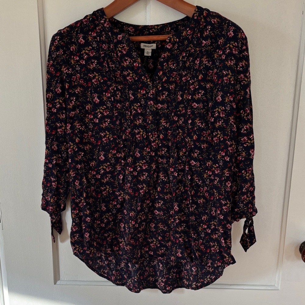 Westport Floral Blouse - Blue and Pink